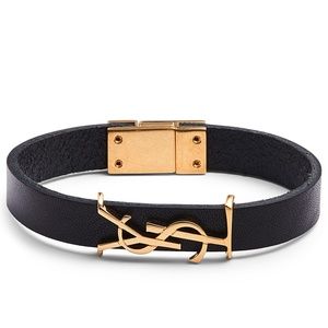 YSL OPYUM BRACELET BLACK LEATHER SAINT LAURENT